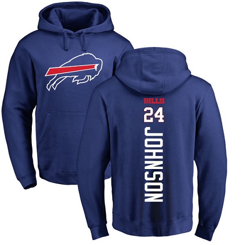 Men NFL Buffalo Bills #24 Taron Johnson Royal Blue Backer Pullover Hoodie Sweatshirt